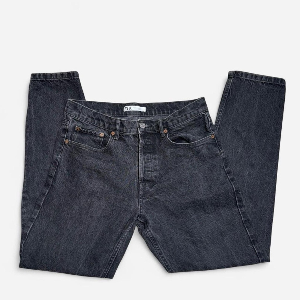 Zara Black Wash Straight Leg Jeans Button Fly Size 31